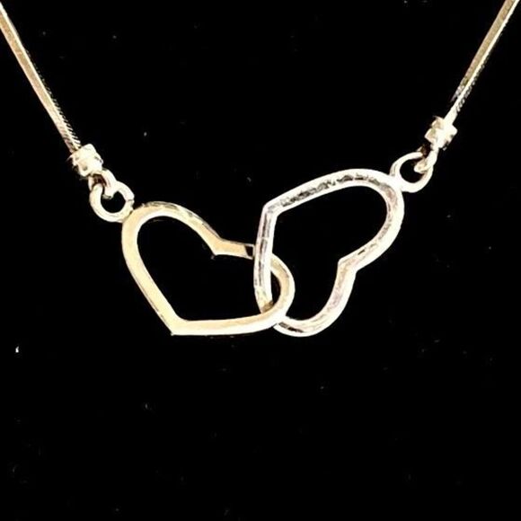 AOA Sterling 925 16” Double Heart Silver Necklace - Picture 3 of 10